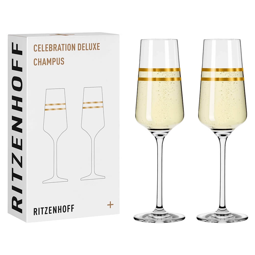 Ritzenhoff Champagnerglas 2er Set Celebration. Streifen Gold.