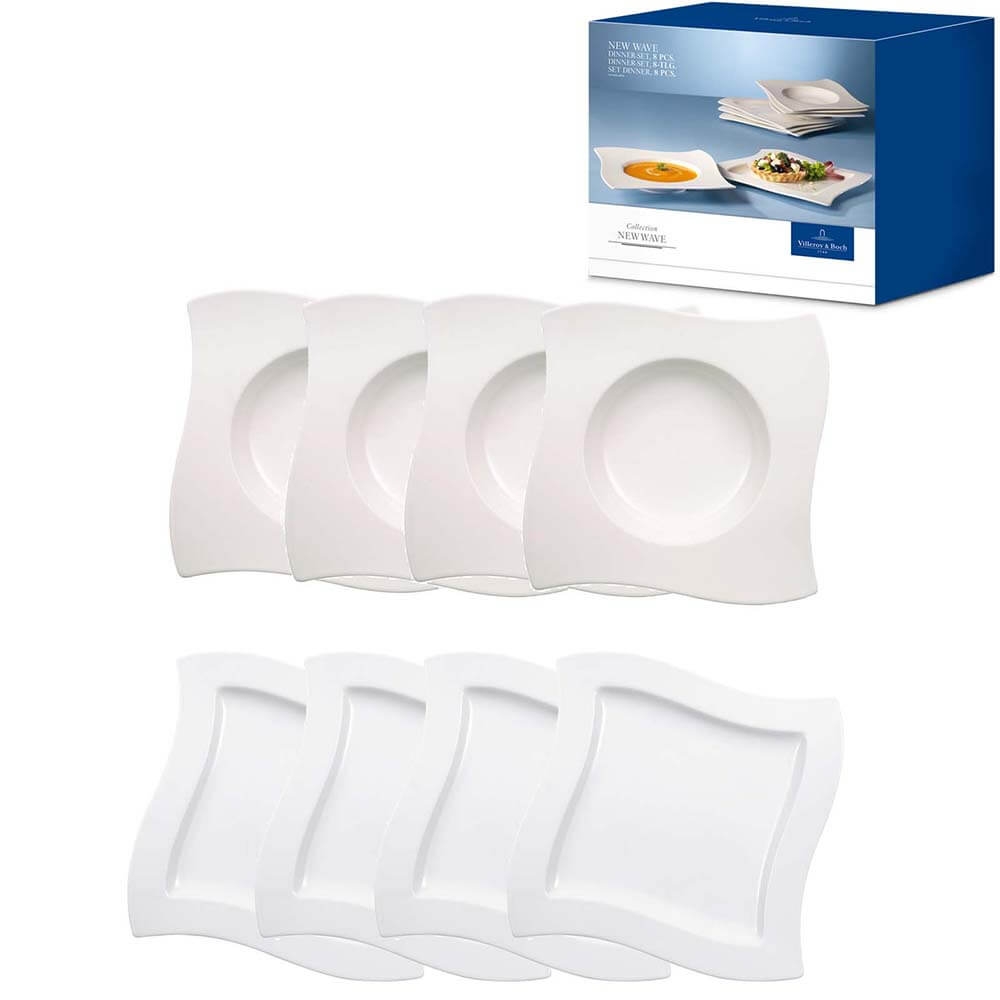 Villeroy und Boch 8-teiliges Teller Set NewWave Premium Porzellan. Hauptbild.