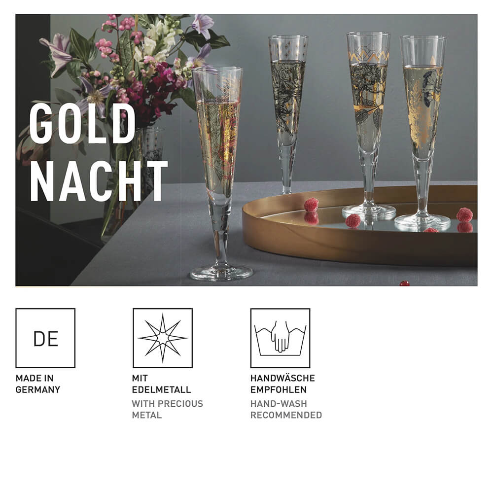 Ritzenhoff Champagner Glas Set Goldnacht Ana Vasconcelos 2024. Detailbild.