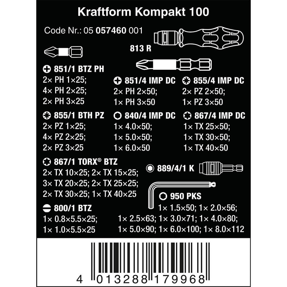 Wera Kraftform Kompakt 100 52-teilig. Detailbild.