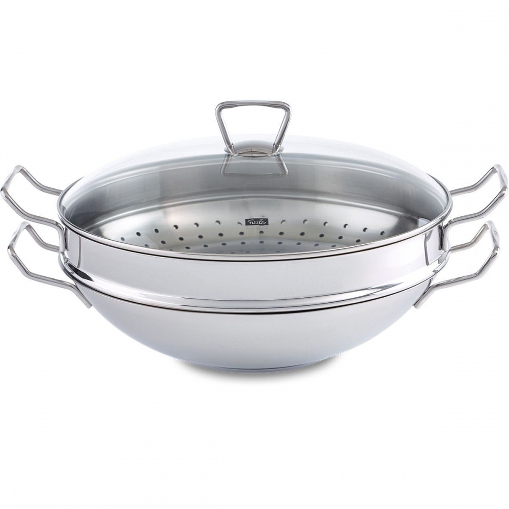 Fissler Wok Nanjing 36cm mit Glasdeckel. Hauptbild.