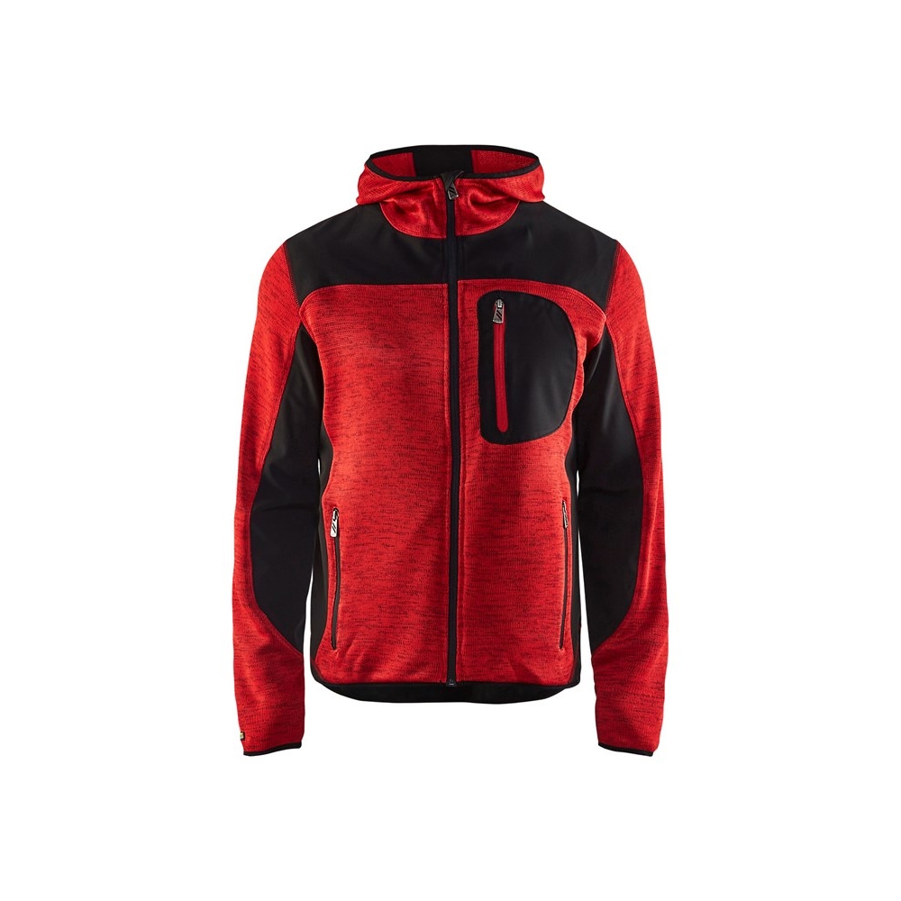 Blakläder 4930 2117 Herren Strickjacke mit Softshell-Verstärkungen Kapuze Rot Schwarz