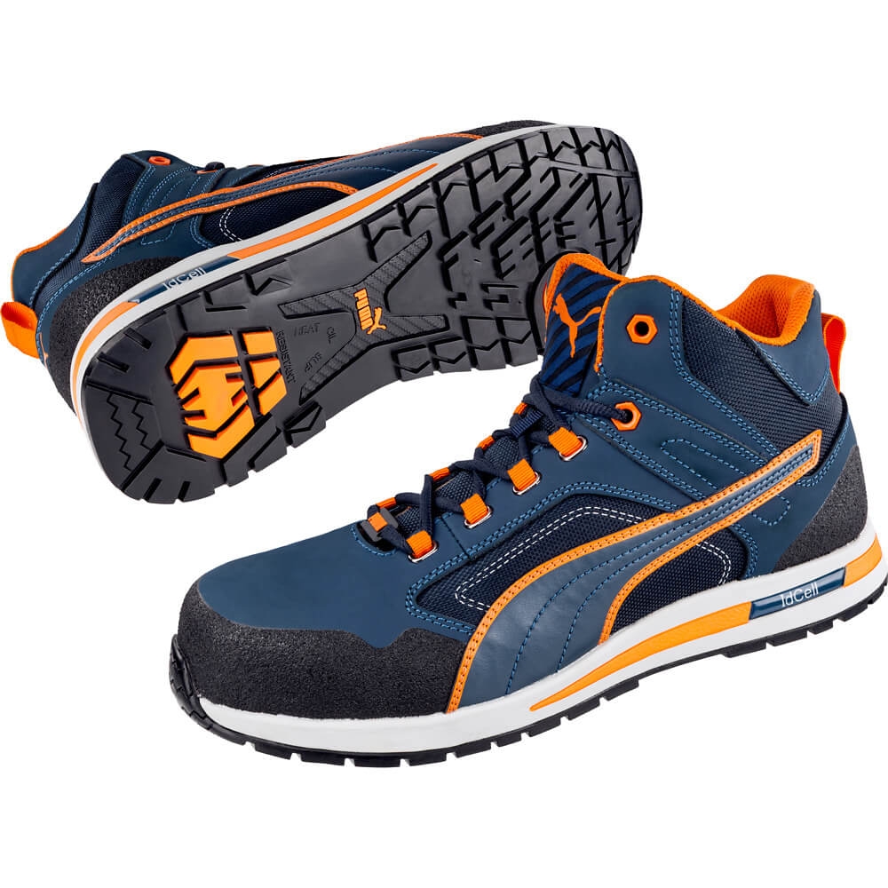 Puma 633140 Crosstwist Mid S3 HRO SRC Sicherheitsschuh Männer blau orange 41-46