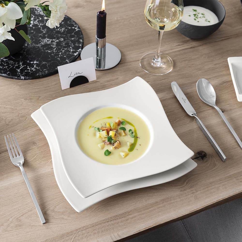 Villeroy und Boch 8-teiliges Teller Set NewWave Premium Porzellan. Stimmungsbild.