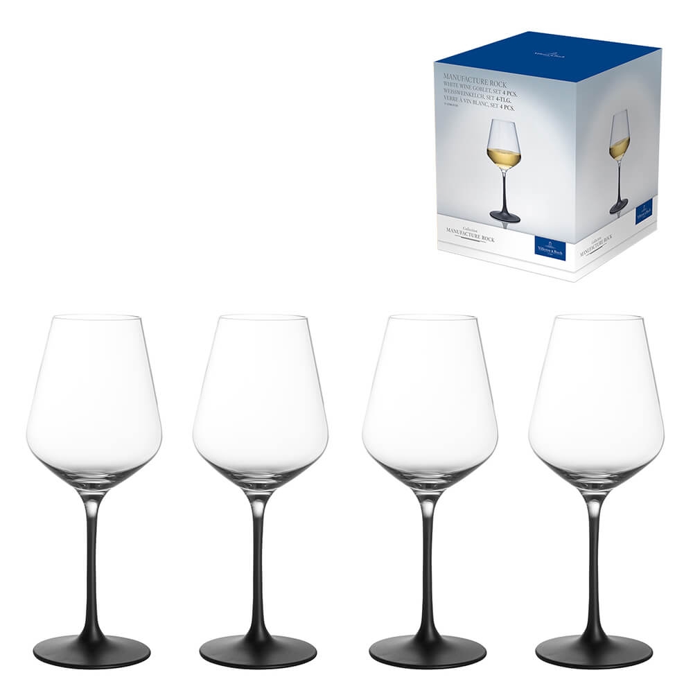 Villeroy & Boch 4er Set 380ml Weißweinkelch Manufacture Rock Kristallglas Weißweinglas