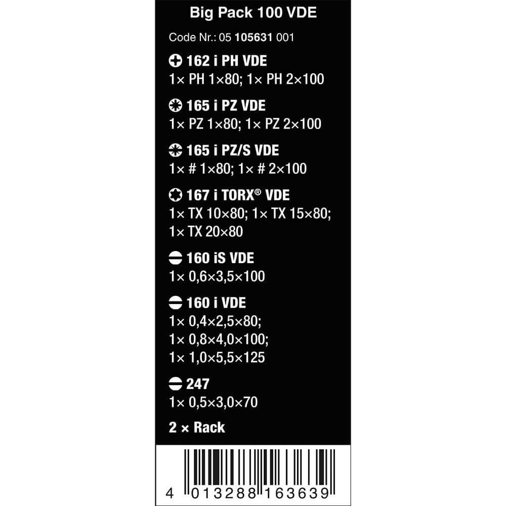 Wera Kraftform Big Pack 100 VDE 14‑teilig. Detailbild.