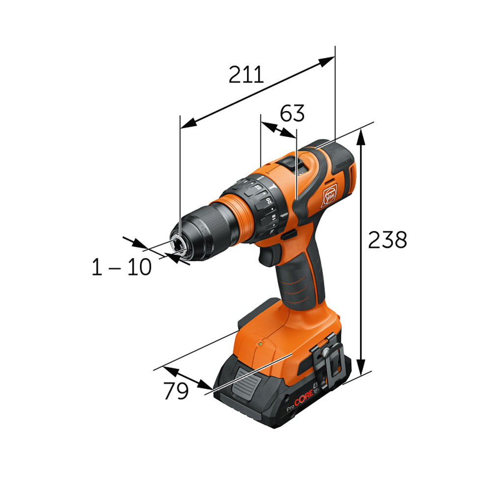 Fein 2-Gang Akku-Bohrschrauber AMP Share Detail Maße